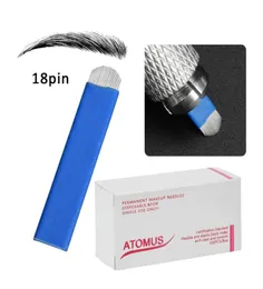 100 Uds. Agujas de tatuaje en forma de U de 18 pines maquillaje permanente hoja de bordado de cejas para Microblading 3D Manual Tatuaje Pen4741272