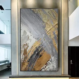 Pintura a óleo de lona artesanal abstrata folha de ouro textura grossa cuadros linha pinturas decoração sala de estar grande casa guarnição fotos 231228