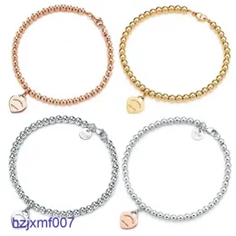 Lhrn Braccialetti con ciondoli Tiff 100 Argento 925 4 mm Perlina rotonda Amore Bracciale a forma di cuore Placcatura inferiore ispessita femminile per la fidanzata Ricordo Regalo Moda