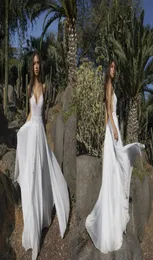 2018 Asaf Dadush Boho Wedding Dresses Backless Chiffon Sexig Front Split V Neck Beach Bröllopsklänningar Skräddarsydd plus storlek Bridal DR6506460