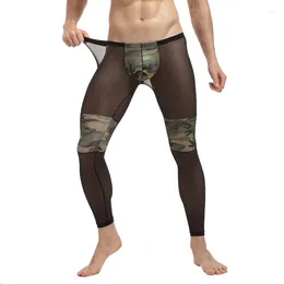 Herren Thermounterwäsche Sexy Ay Mes Transparent Lon Jons Marke Omme Camouflae Leins Bottoms PolyesterSpandex Loune Tits