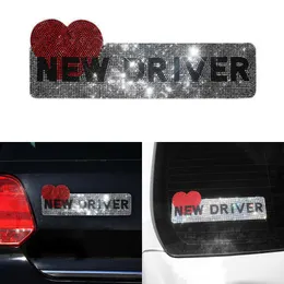 Luxurious New Driver Car Sticker Auto Reflective Sign Sticker Bumper Car Decoration Rainstone Bling Car Accessories Interior for Woman