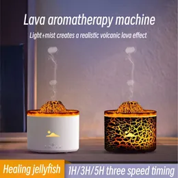 Volcano Fire Flame Air Humidifier Aroma Diffuser Essential Oil Jellyfish Smoke Ring Spray for Home Fragrance Mist Maker LED Lamp 231228