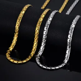 Męski łańcuch 6 mm długi naszyjnik dla mężczyzn 20 23 26 Złoty kolor 14 -karatowy żółty złota naszyjniki z płaskim łańcuchem Męskie naszyjniki