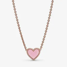 100% 925 Sterling Silver Pink Swirl Heart Collier Necklace Fashion Women Wedding Engagement Jewelry Accessories277Z