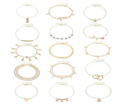 15-teiliges Set Fußkettchen für Damen und Mädchen, Gold, Silber, zwei Stile, Kette, Strand, Fußkettchen, Armband, Schmuck, Fußkettchen-Set, verstellbare Größe 6218323