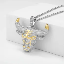 Hänge halsband Hip Hop ut zirkon tjurhuvud zodiak oxhalsband män kvinnor rock djurparti juvelry julklapp