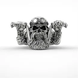 Herren Edelstahl Punk Bearded Skull Ring Motorrad Biker Band Rings256o