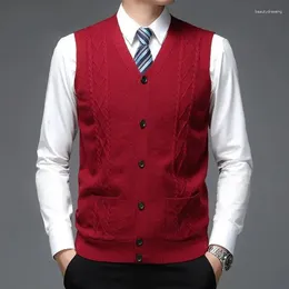 Men's Vests Man Clothes Waistcoat Business Red Vest Sleeveless Knitted Sweaters For Men With Pockets Casual Maletry Baggy Y2k Streetwear A X