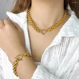 Collana di orecchini set catena retrò europea e americana personalità moda stile hip hop bracciale da donna in acciaio al titanio non sbiadito