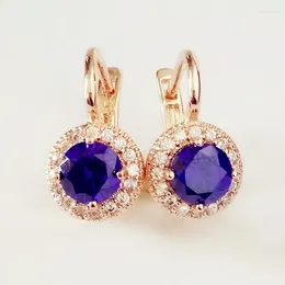 Dingle örhängen 585 Rose Gold Color Earring Office Style Purple Blue Stone Round Drop Fashion Women Jewets Gift