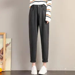 Krcves Lady Autumn and Winter 2023 Korean Fashion High Waist Loose Casual Tweed Pants Mormor Harlan Women's Byxor Female 231228