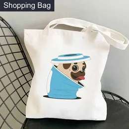 Sacos de compras Pugs Pug Dog Bag Shopper Mercearia Bolsas De Tela Juta Bolsa Sacola Pano Sac Tissu