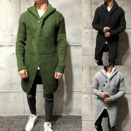 Осенне-зимняя одежда, мужской модный вязаный осенний свитер, мужская однотонная толстовка с капюшоном, длинная вязаная куртка, кардиган 231229