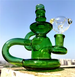 Yeşil Bongs Recycler dab teçhizat 5 inç kalınlığında sigara nargile 14mm eklem küçük cam bong ucuz cam su bongs ücretsiz nakliye