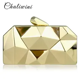 Väskor chaliwini toppkvalitet svart hexagon kvinnliga metall purses lyx silverlåda handväskor kvinnor guld designer kväll väskor 3 färger