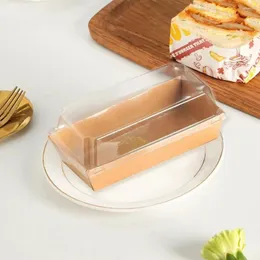 Contenitori da asporto 50 set Scatola di carta Kraft da cucina Scatole per il pranzo con snack Panetteria Imballaggio alimentare Coperchi trasparenti Torta di pane