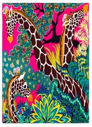 Nuovo 90 cm 90 cm Sciarpa di seta twill arrotolata a mano manuale Donna Tre giraffe Stampa Sciarpe quadrate Foulard Femme Wrap Bandana Hijab1785224