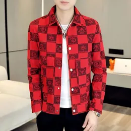 남자 슬림 맞춤 인쇄 재킷 가을 새로운 한국 트렌드 패션 캐주얼 재킷 연회 웨딩 클럽 드레스 남자 의류 231229
