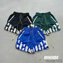 40offmens Shorts Designer Short Fashion Casual Clothing Beach Canned Rhude 23fw High Street Heavy Industry Spliced Woven Couple Loose Capris Joggers Spor DQQS