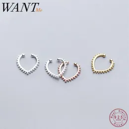 WANTME Real 100% 925 Sterling Silver Love Heart Round Bead Ear Bone Clip Ear Cuffs for Women Without Piercing Earrings Jewelry 210201P