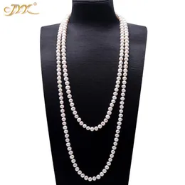 JYX Perlenpullover-Halsketten, lang, rund, naturweiß, 8–9 mm, Halskette mit natürlichen Süßwasserperlen, endlose Charm-Halskette 328 2011042689