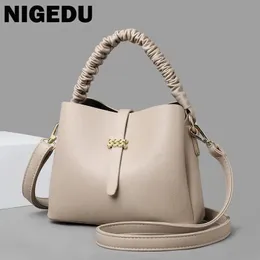 Bolsas Nigedu Marca Design Balde Bolsa de Ombro para Mulheres Bolsas Pequenas Bolsas Mensageiro de Couro Pu Elegante Ruched Senhoras Totes Bolsa