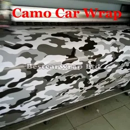 ملصقات Arctic Camo Vinyl Black White Gray Car Wrapp with Air Enser Snow Camouflage Wraps Cover Cover Cover Covernes Film Car Stickers 1.52 X