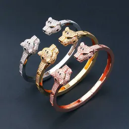 Bulgarie Carer Original Luxe Designer Bracelet Léopard Plein Diamant Ouvert Bracelet Léopard Tête Bague À La Mode Lumière De Luxe Animal Femme Cadeau