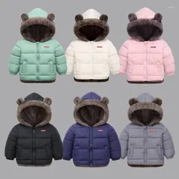 Vestes Bébé garçons filles veste couleur unie doublure peluche garder au chaud à capuche vers le bas coton manteau pour 2-6 ans vêtements d'extérieur en cachemire pour enfants