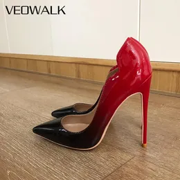 Stövlar Veowalk Gradient Red Black Women Curl Cut Pointed Toe Stiletto Pumpar Elegant Ladies Glossy High Heel Shoes For Party Office