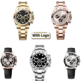 Dla zegarek RLX Fałszywy zegarek Automatyczny mechaniczny Montre de Luxe 40 mm składany klamra Złota Hardlex Wodoodporne Stopwatch Luksusowe zegarki na rękę na rękę