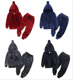 Set di vestiti per bambini Velluto dorato Giacca con cappuccio calda spessa + Pantaloni 2 pezzi Tuta sportiva Scuola Ragazzi Ragazze Inverno Tuta da cartone animato Tuta9551649