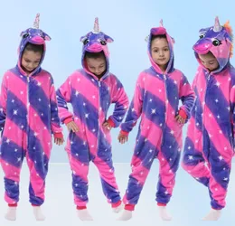 Inverno flanela macio quente unicórnio kigurumi pijamas com capuz animal dos desenhos animados meninos pijamas para meninas crianças sleepwear282v1100303