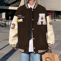 Куртка-бомбер для отдыха в стиле ретро с вышивкой букв для мужских пар, бейсбольная куртка для колледжа, корейская уличная одежда в стиле хип-хоп, свободная куртка 231229
