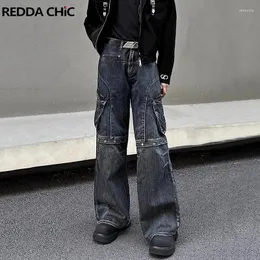 Mäns jeans reddachic tung industri dekonstruerade män lastbyxor med pattor lapptäcke vintage tvätt y2k baggy hip hop streetwear
