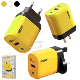 Blue Light 120W full agreement USB single port Amber yellow wall adapters phone charger adapted for iphone Samsung Smart phone