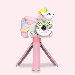 Câmera infantil de brinquedo para meninos de 3 a 12 anos, câmera infantil de unicórnio de desenho animado com lente flip-up para câmera digital HD de vídeo selfie