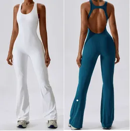 LL-8632 Women Jumpsuits One Piece Yoga Outfits Polety Bell-Bottoms Pants bez rękawów