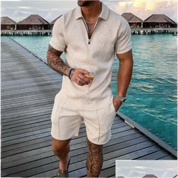 Mens Tracksuits Summer Tracksuit Casual Short Sleeve Zipper Set For Men Clothes Streetwear 2-Piece Suit Malemens Mensmens Drop Deliv Dhea4