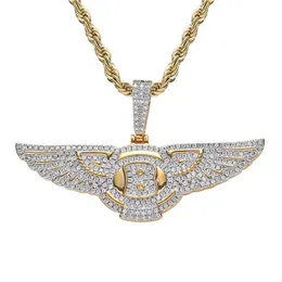 18 -karatowe złote skrzydła aniołów Naszyjnik wisiorek lodowany cyrkon męski prezent biżuterii 2662