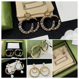 Luxury G Letters Hoop Earrings Designer Brand Stud arring Retro Vintage Coltulful Claterful Stone Ear Rings Jewelry Women ACC289D