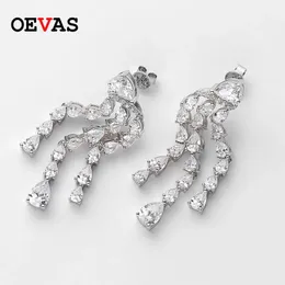 Nudo OEVAS 100% Plata de Ley 925 brillante 5*7mm gota de agua pendientes de gota de borla de diamante de alto carbono para mujer joyería fina de fiesta