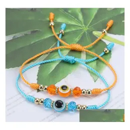 Charme Pulseiras Lucky Evil Blue Eye Pulseira Colorf Handmade Crystal Bead Ajustável Corda Trançada Amizade Jóias Ambos Para Adt An Dho8P