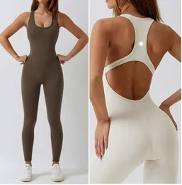 LL-8036 Monos para mujer, trajes de Yoga sin mangas, mono de una pieza ajustado para baile, pantalones largos, transpirables de secado rápido