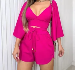 Survêtements pour femmes 2 pièces Ensembles Femmes Tenues 2023 Printemps / Été Frais / Doux Mode Solide Pull Col V Casual Ultra Court Top Strap