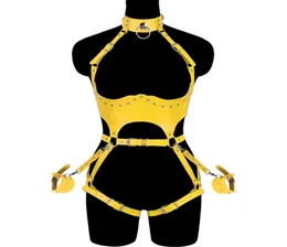 Bälten Sexig sele för kvinna Set Body Bondage Strap Belt Stockings BDSM Underkläder Seks Lädermidja till benskivor9667167