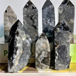 الكائنات الزخرفية التماثيل Sphalerite Point Natural Quartz Crystal Grynal Smineral Rod Colde Wicca Reiki Energy Healing Wand