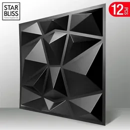 스티커 벽 스티커 12 PCS 장식 3D 벽 패널 다이아몬드 디자인 매트 블랙 벽지 벽화 Tilepanelmold 3D 벽 스티커 목욕