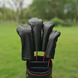 Black Golf Wood Cover Driver Fairway Hybrid Waterproof Protector Set Pu Leather Soft Drable Golf Head Covers Rapid Leverans 231229